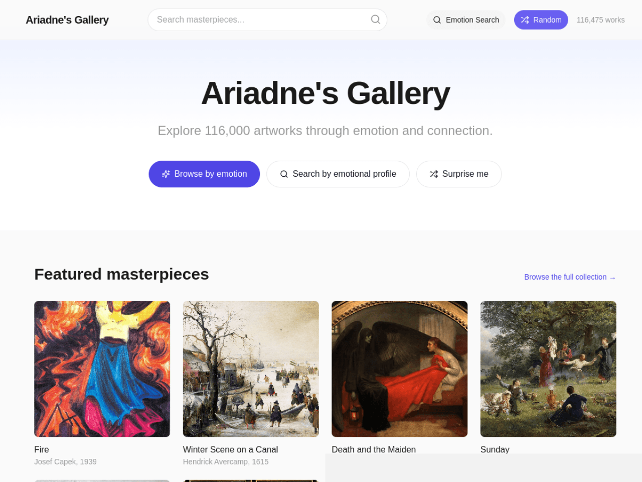 Ariadne’s Gallery — exploring 116,000 artworks by emotion and connection