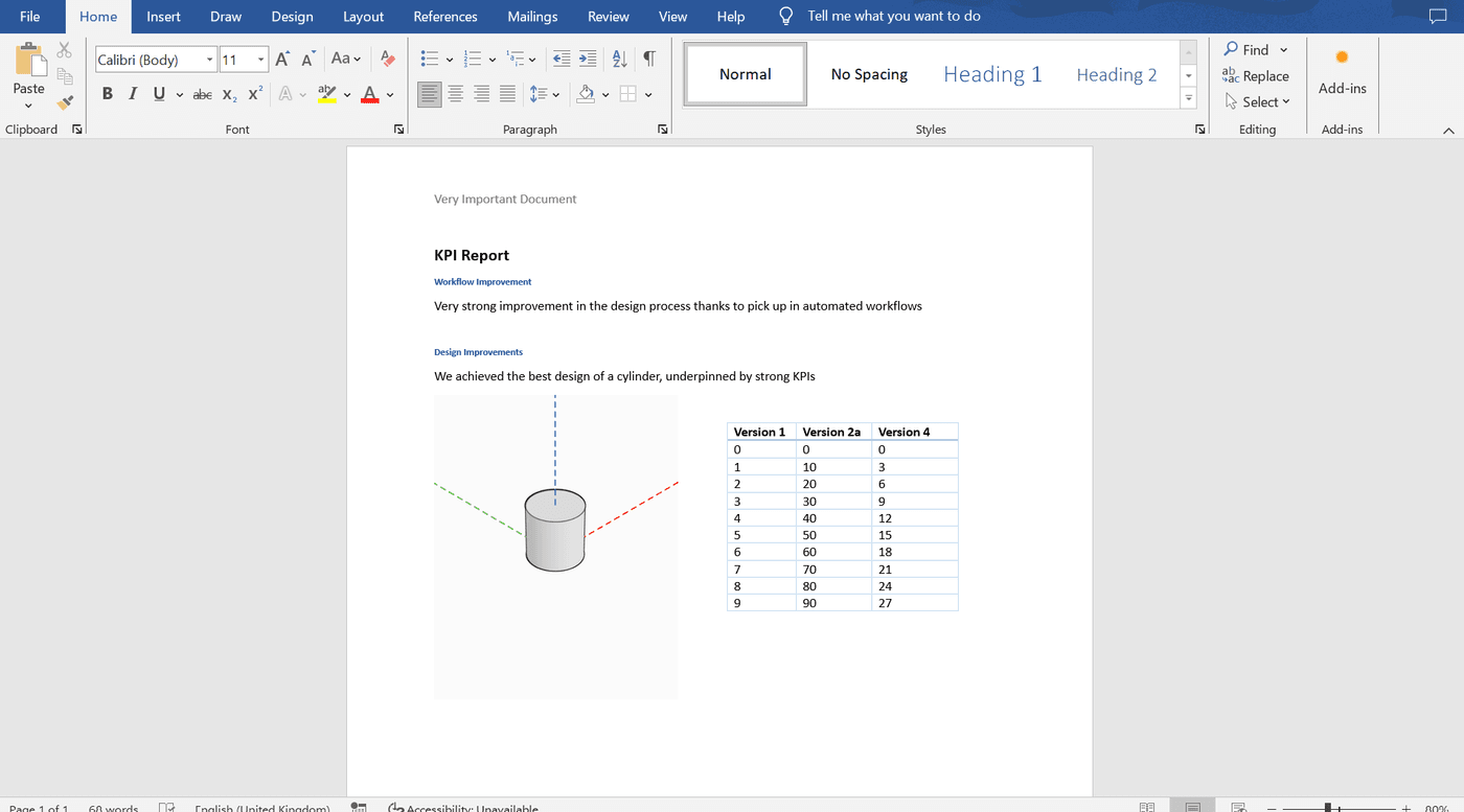 A formatted report generated automatically from a Synera workflow via the MS Office Connector