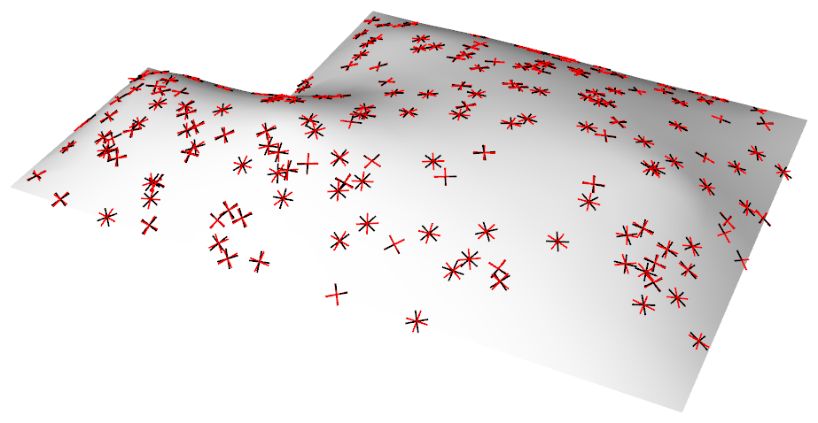 Principal stress directions under load, computed by finite-element analysis on the surface