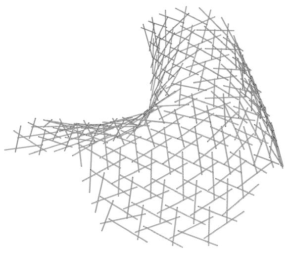 A nexorade surface: short bars that rest on one another in loops. Figure from the paper’s presentation