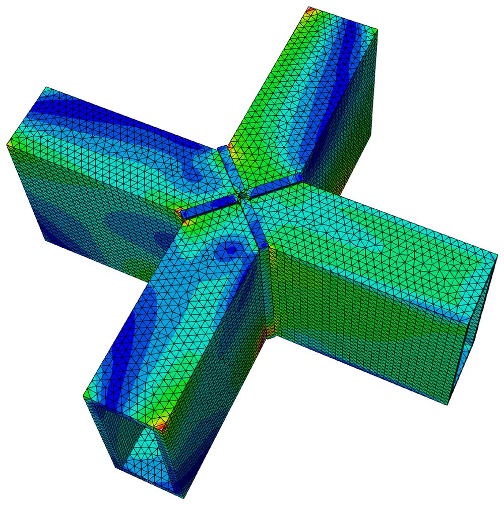 One of the roughly 600 steel nodes, analysed automatically in ABAQUS