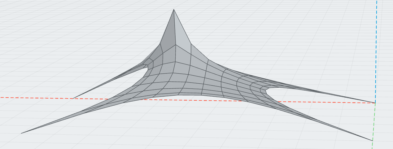 A doubly-curved structural shell modelled in Rhino — the kind of free-form geometry the Raphos plugins make buildable
